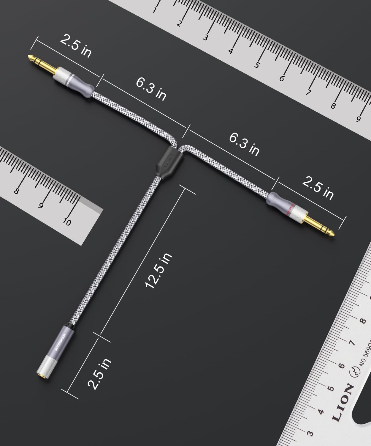 1/4" Splitter Cable 2 Feet/60CM,Microphone Splitter 1 Female to 2 Male TRS 1/4 inch Splitter 6.35mm Stereo Female Plug to Dual 6.35mm Male-Grey