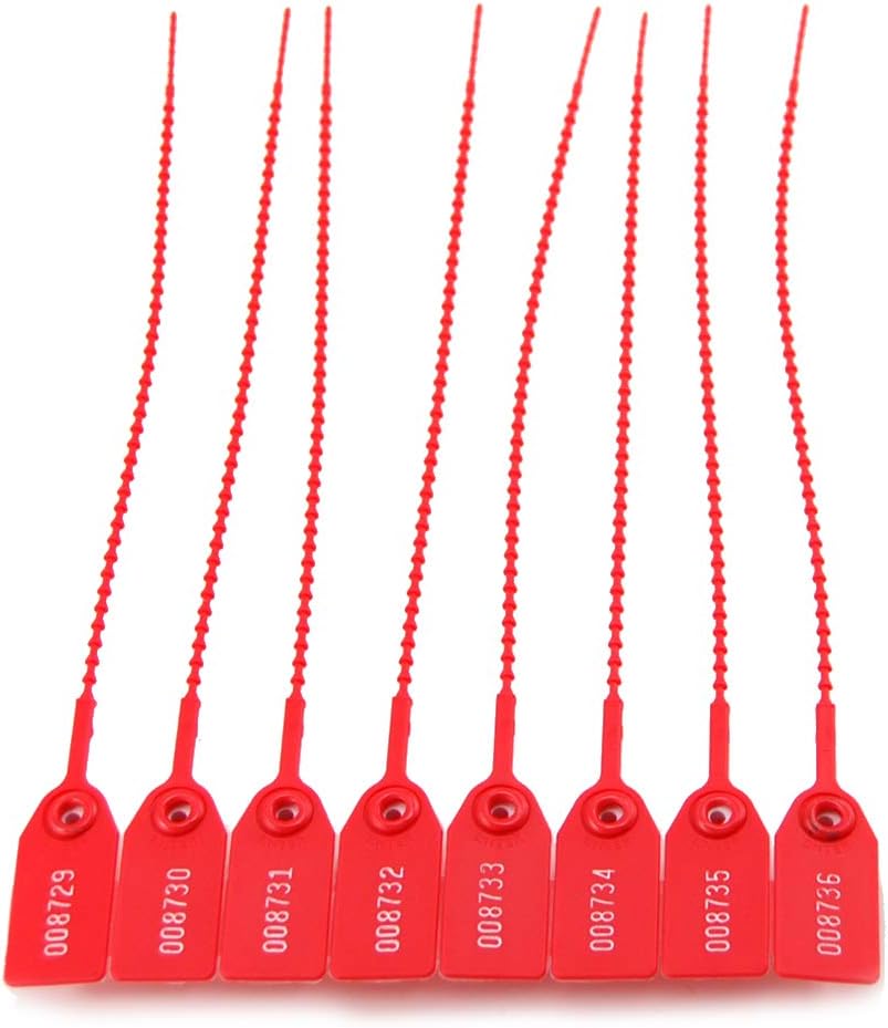 Leadseals(R) 1000 Plastic Tamper Seals, Zip Ties for Fire Extinguishers Pull Tite Security Tags Numbered Disposable Self-Locking Tie 250mm Length (Red)