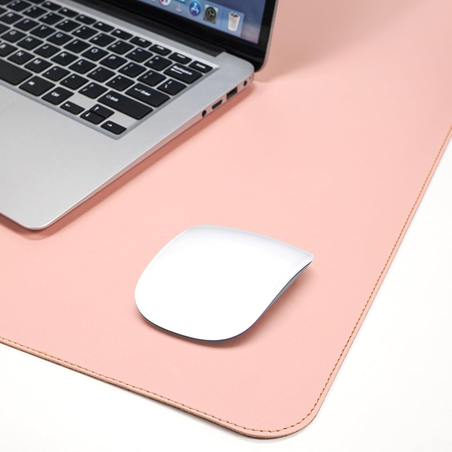 Leather Desk pad Protector, Large Desk mat with Natural Cork & PU Leather,Mouse pad,Non-Slip Office Desk Mat,Waterproof Desk Writing Pad for Office and Home (35in*17in, Rose Pink)