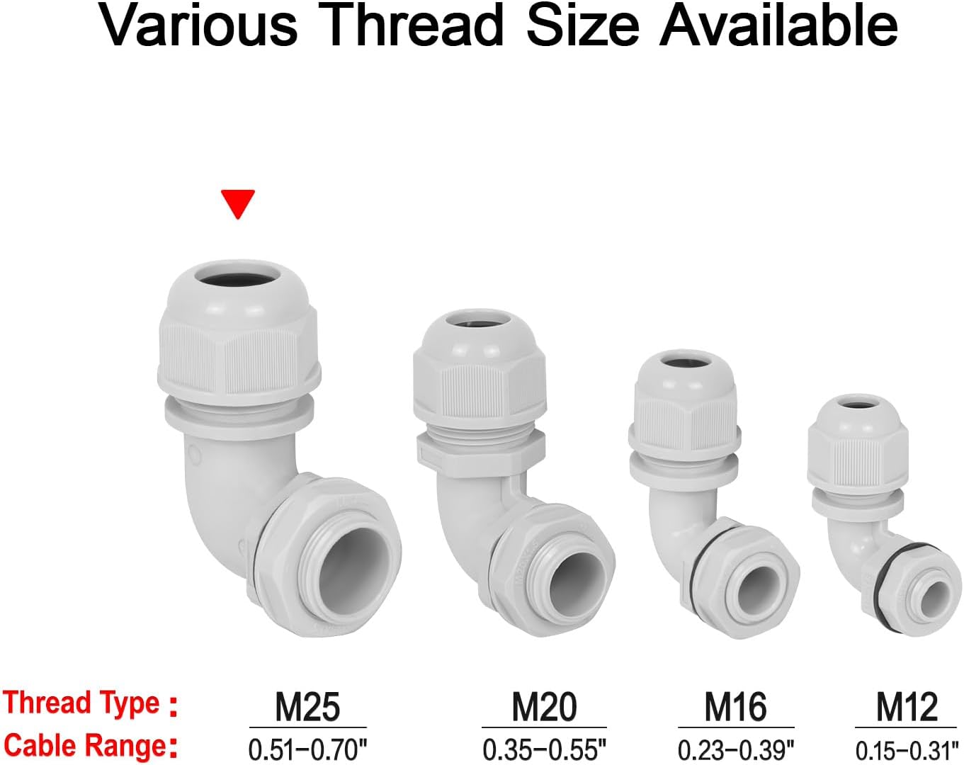 LeMotech M25 Cable Gland, 90 Degree Adjustable 13-18mm Strain Relief, Cord Connectors Nylon Joints with Gaskets, 2 Pcs, Grey