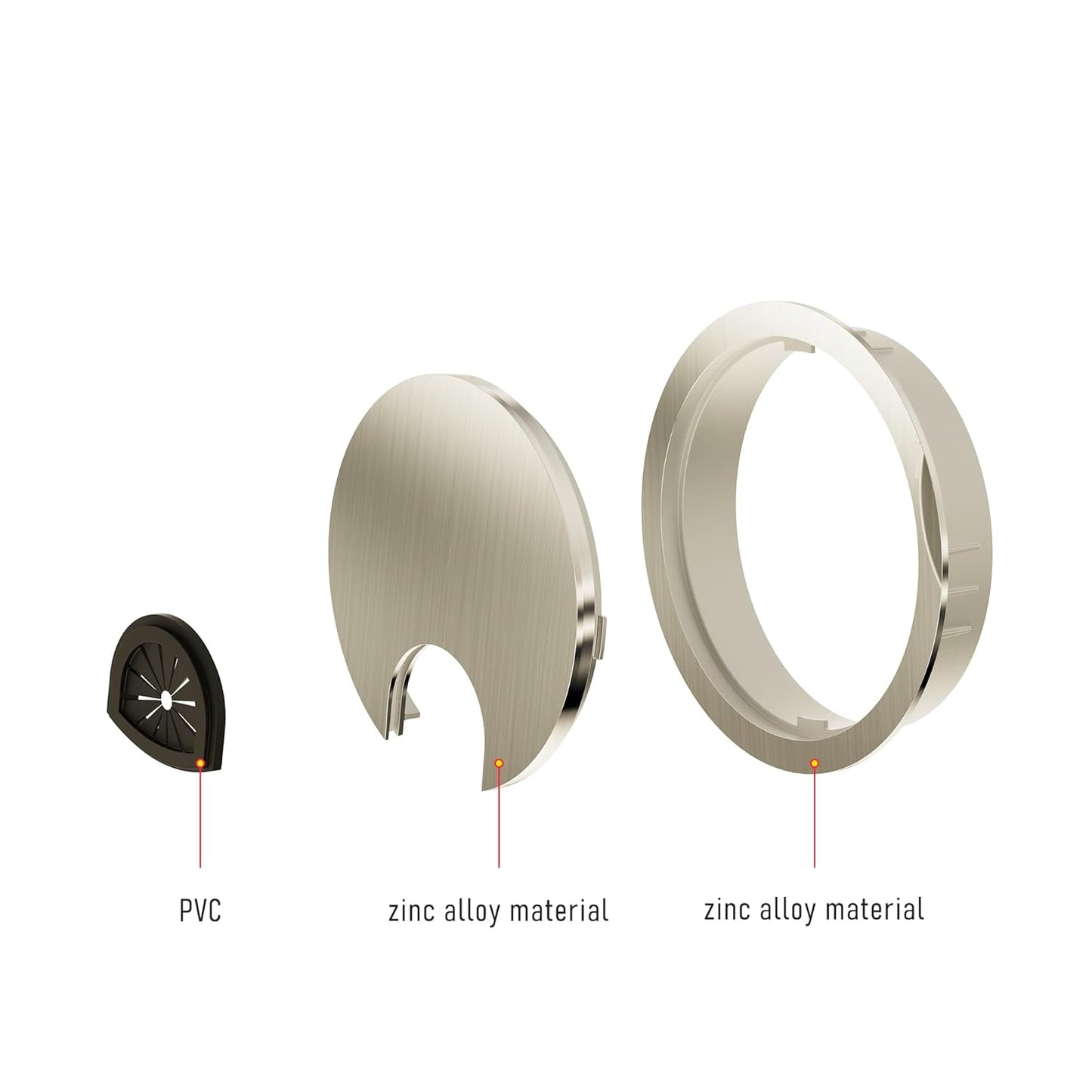 2 Pack Desk Grommet 2 Inch 50mm, Zinc Alloy Computer Desk Wire Hole Cover, Office Desktop Cord Cable Hole Metal Ring, Brushed Silver