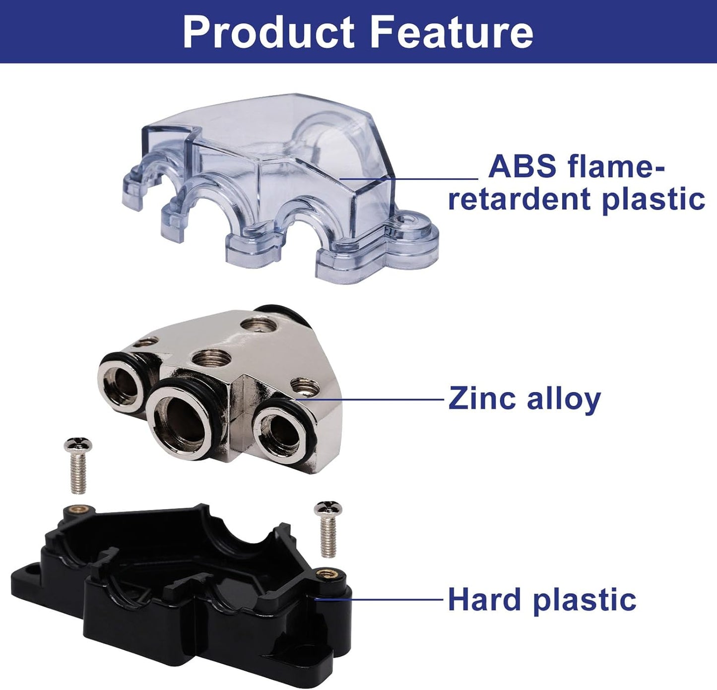 1pc Distribution Block 1 in 3 Ways Out Power Distribution Block Car Audio 1x4 Gauge Input 3x8 Gauge Output Ground Distribution Block for Automotive
