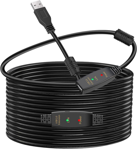 LDKCOK 60FT Active USB Extension Cable 2.0 Male to Female with A Extension chipset Signal Booster - Active Extension/Repeate
