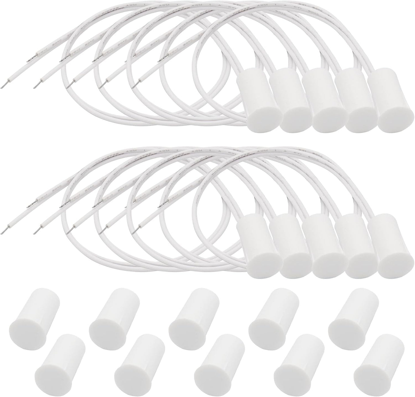 10PCS Recessed Wired Security Window Door Contact Sensor, Normally Closed NC, Door Alarm Magnetic Reed Switch with 2 Wire, ABS White, RC-33