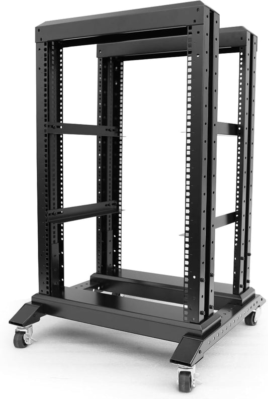 15U Server Rack/4-Post 19in Network Rack/Open Frame Rack with Wheels, Heavy-Duty Frame Cabinet/Adjustable Depth 15.75-13.75in GLOBALRACK(4POST-600-15U)