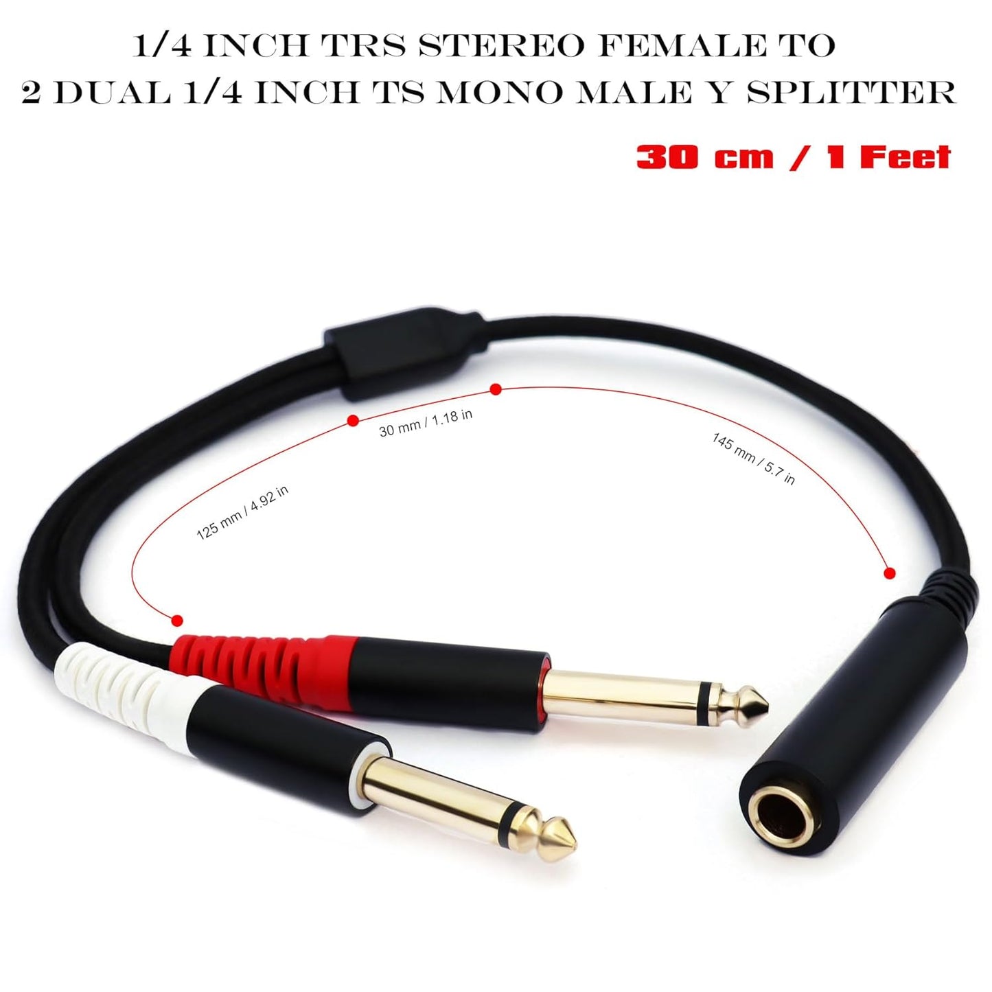 1/4 TRS Female to Dual 1/4 TS Y Splitter Cable Adapter, 1/4" Female TRS to Dual 6.35mm TS Male Adapter, 6.35mm 1/4 Inch Female to Two 6.35mm 1/4 inch TS Stereo Breakout Cable - 1 ft