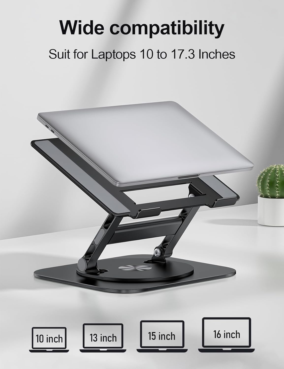 Laptop Stand, H-Design Stable Computer Stand, Ergonomic Laptop Riser with 360° Rotating Base, Notebook Compatible with All 10-17” Laptops, Black