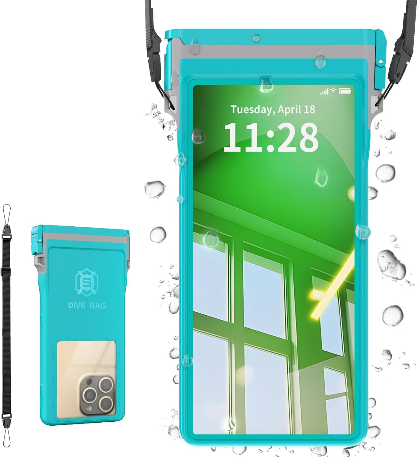 Large Floating Waterproof Phone Case with Lanyard for Snorkeling & Diving - Underwater Phone Pouch Compatible with i-Phone 16/15/14 Pro Max, Galaxy All Series, Beach and Pool Water Park (Grass Blue)