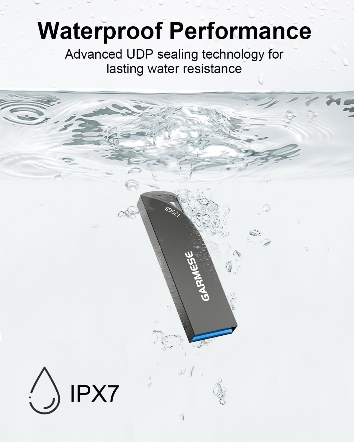 128GB USB 3.0 Flash Drive, Waterproof Metal USB Memory Stick, Slim Thumb Drive Portable Pen Drive with Keychain Hole Stylish Jump Drive for PC Computer Car - Gray