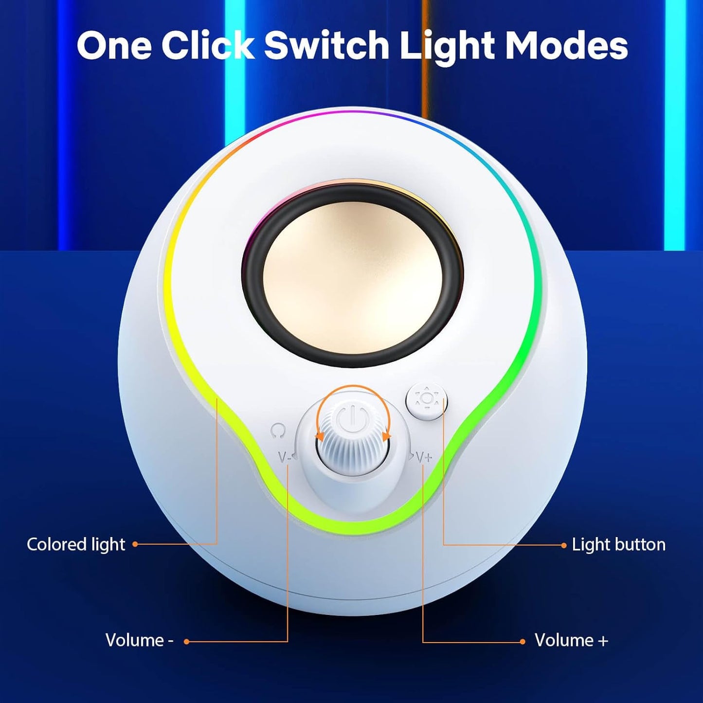 LENRUE Computer Speakers, PC Speakers with Colorful Lights Button, Volume Knob, 45 ° Tilt, Loud Sound, AUX and USB Powered for PC Desktop Monitor Laptop