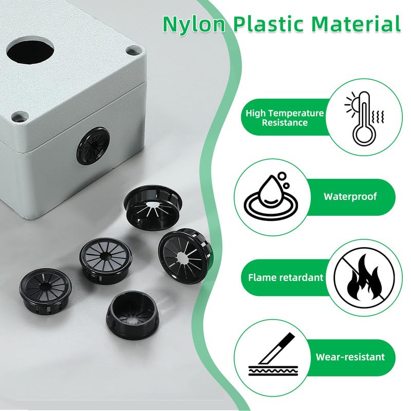 15PCS Cable Grommets, 1-9/16"(40mm) Desk Hole Cover Petal Shaped Buckle Type Nylon Snap Bushing Grommet, Wire Hole Cover Insert for Cables and Cords Management and Protection of Cabinet, Black