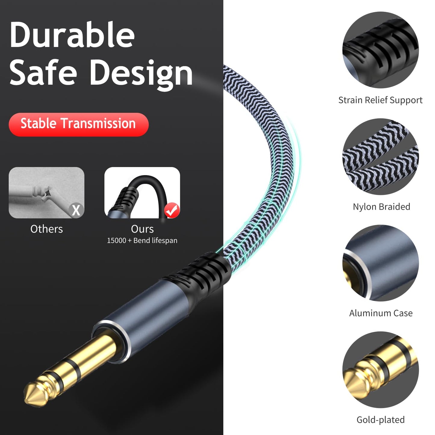 1/4" Male to Female Stereo Headphone Guitar Cable - 20ft Quarter Inch Extension