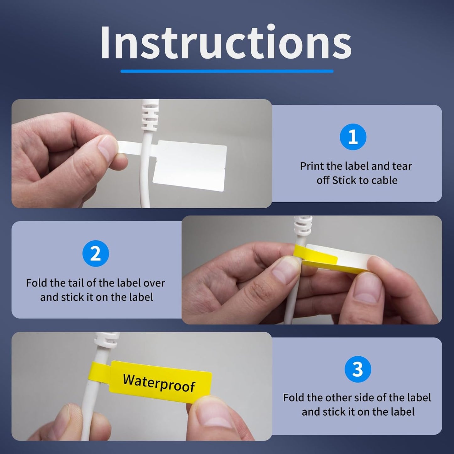 100 Pcs Cable Labels - Waterproof Wire Cord Label, Tear Resistant Wire Labels, Self Adhesive Cord Organizing Label, for Cable Management, Compatible with PUQU AQ20 Label Makers(White) 38x60mm