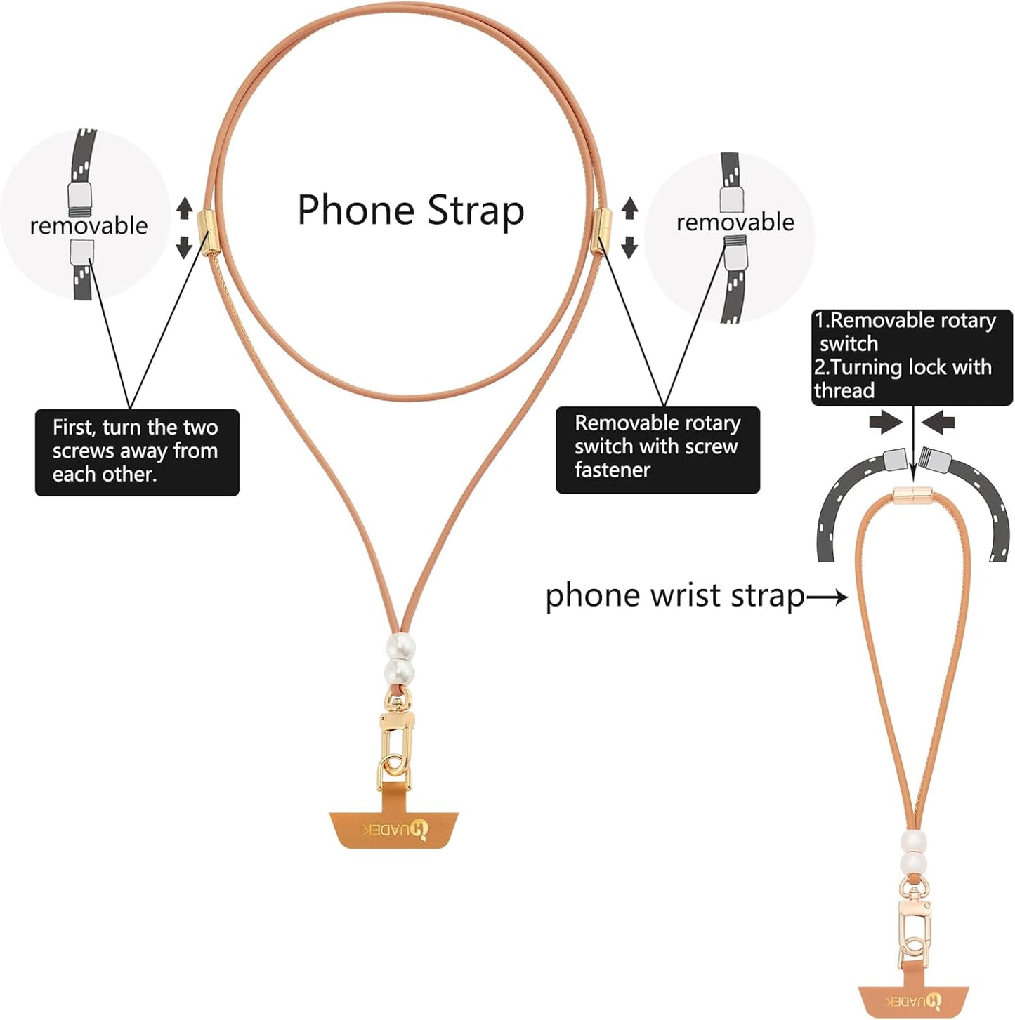 Leather cell phone lanyard Detachable Phone Chain Strap 2-in-1 Phone Charm with