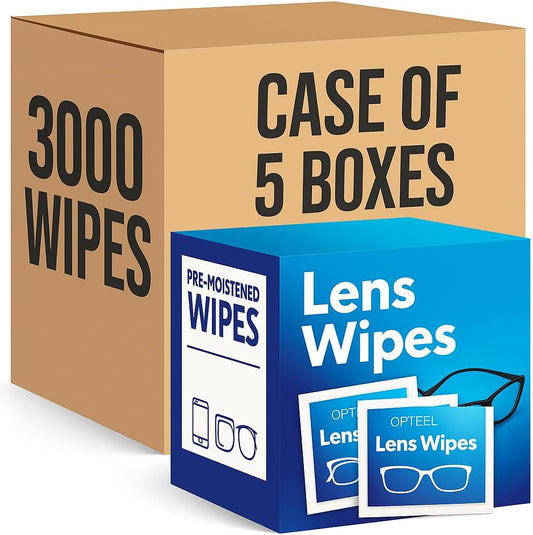 Lens Wipes for Eyeglasses - Case of 3000 (6X 500/Boxes) Pre-moistened Lens Cleaning Wipes - Scratch-Free Streak-Free Cleaner for Camera Lenses, Sunglass, Phone, Tablet and Computer Screens