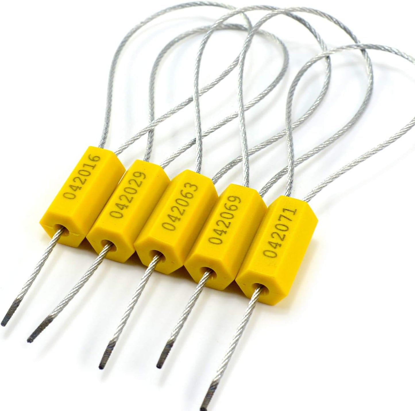 Leadseals(R) 50 Security Cable Seals Numbered Security Tags Tamper Proof Tags Pull Tight Steel Wire Seals for Truck, Trailers, Cargo, Containers, Vans, Oil Tank, Milk Vehicle (Yellow)