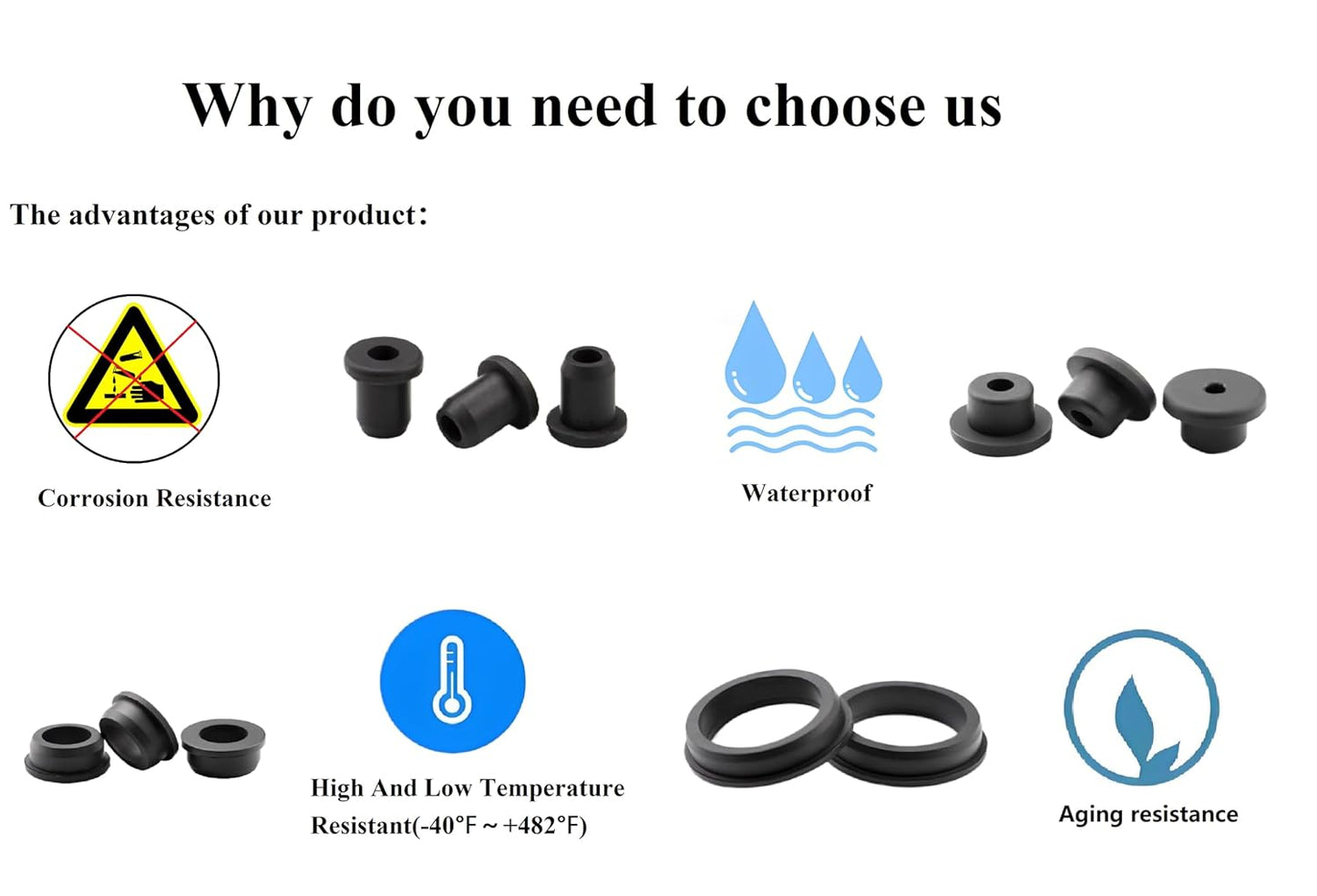 15 pcs 9/16" Drill Hole，1/4" ID Black Silicone Top hat Rubber Grommets for Wiring，Automotive，Firewall，Hole Plug，Desk，Screw，Water and Gas Pipe，Drain，House Siding，Cable Bushing，Glass，Wire Plug