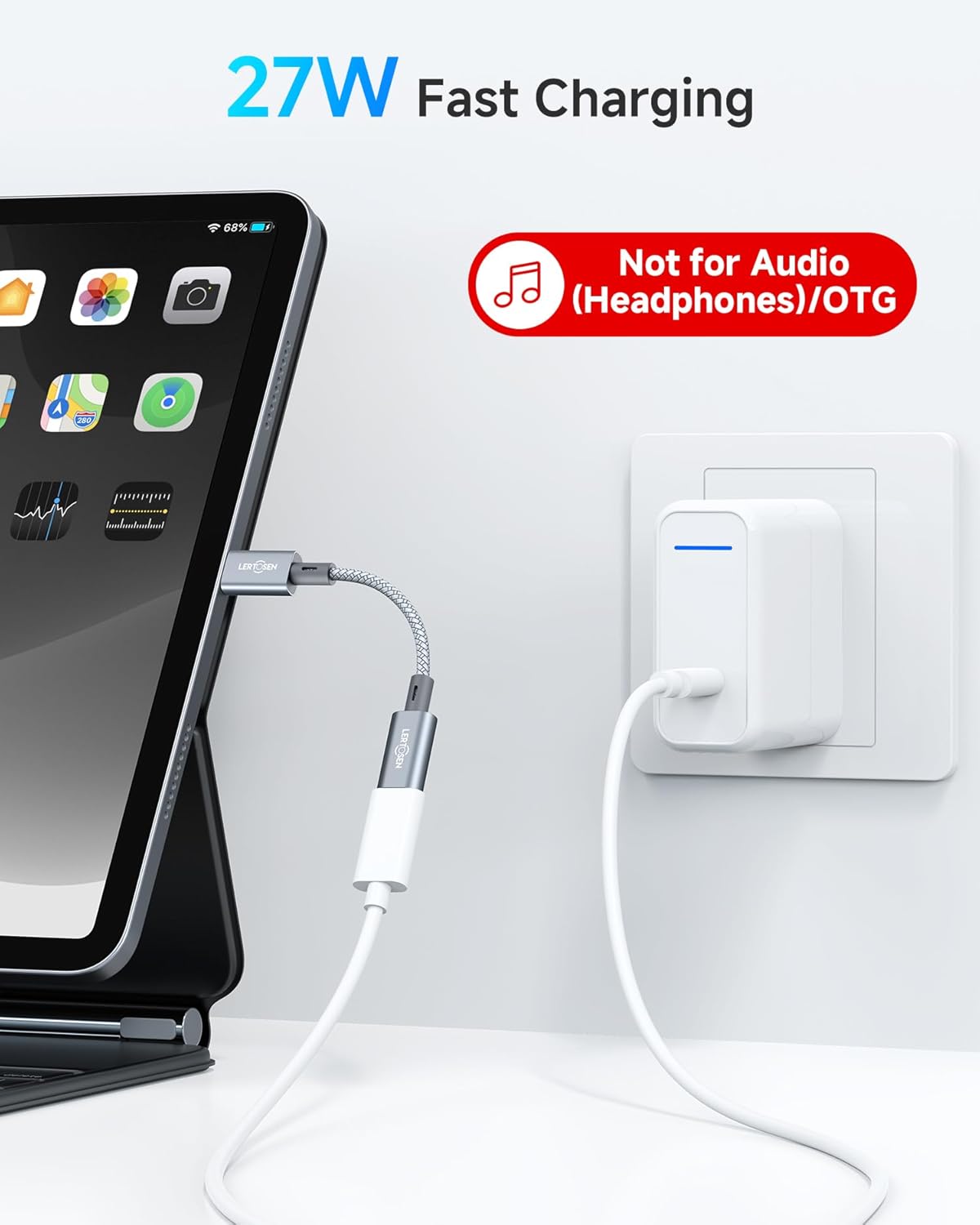 2 Pack 27W USB C to Lightning Cable Adapter, PD Fast Charging & Data Transfer, Type C Female to Lightning Male Charger Converter Cord for iPhone 14/13/12/11,iPad, Airpods,Not for Audio/Headphone/OTG