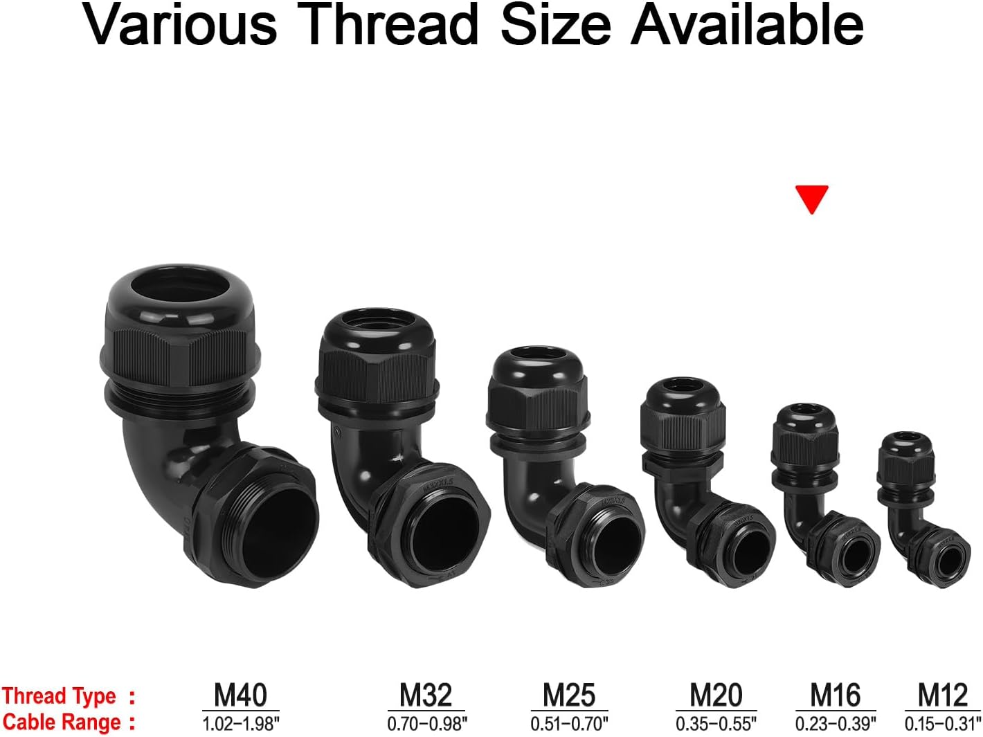 LeMotech M16 Cable Gland, 90 Degree Adjustable 6-10mm Strain Relief, Cord Connectors Nylon Joints with Gaskets, 6 Pcs, Black