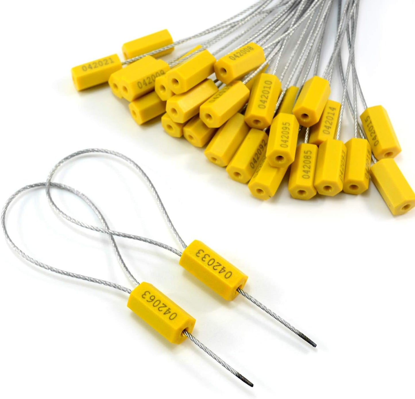 Leadseals(R) 50 Security Cable Seals Numbered Security Tags Tamper Proof Tags Pull Tight Steel Wire Seals for Truck, Trailers, Cargo, Containers, Vans, Oil Tank, Milk Vehicle (Yellow)