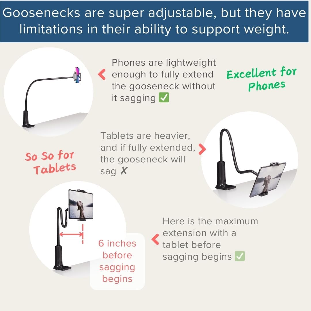 LEVO Clamping Gooseneck Phone and Tablet Mount Holder with Flexible Long Arm – Ideal for Desk, Office, Bedside, Headboard, Kitchen Counter, Boat, RV, and More - Black