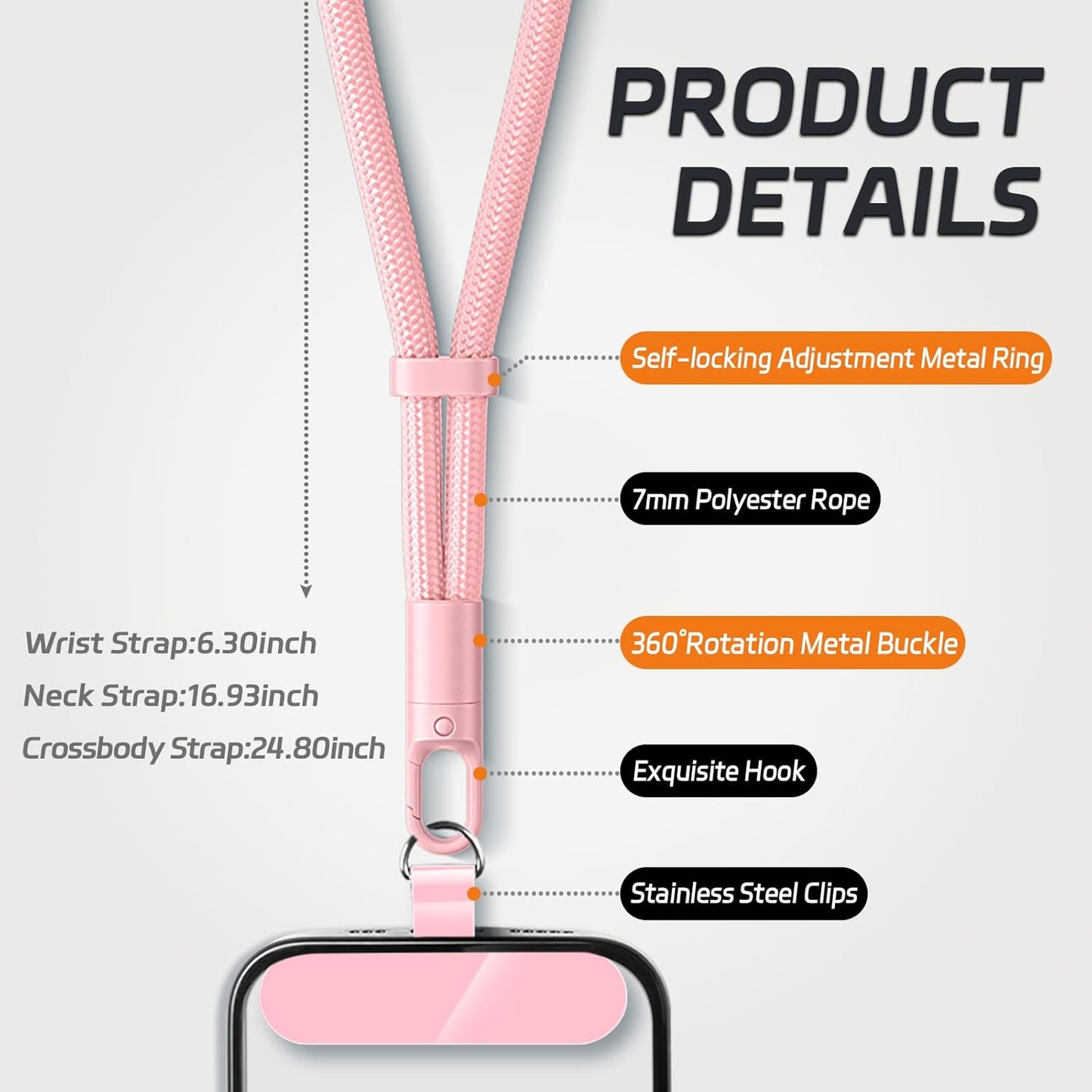 2 Pack Phone Lanyard,2×Phone crossbody strap,4×Tether Tabs,Universal Cell Phone Multifuctional Patch Polyester Lanyards,Cell Phone Lanyards for Women and Men(pink+green)