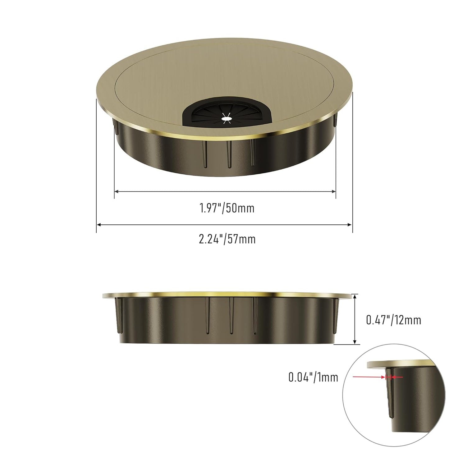 2 Pack Desk Grommet 2 Inch 50mm, Zinc Alloy Computer Desk Wire Hole Cover, Office Desktop Cord Cable Hole Metal Ring, Bronze Tone