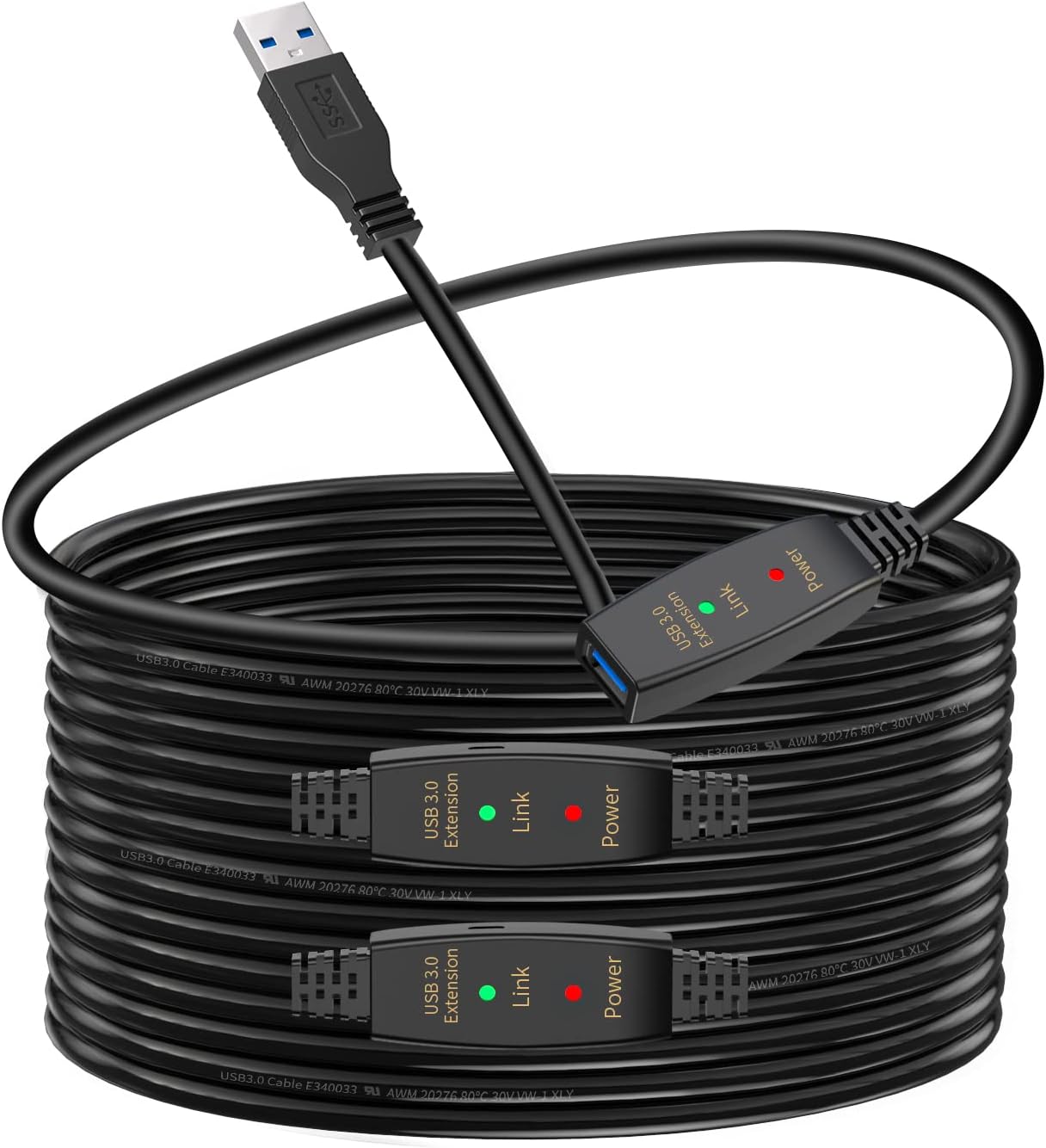 LDKCOK Active USB 3.0 Extension Cable 60ft– Male to Female Extender Cord, USB Extension Cable for USB Flash Drive, Card Reader, Hard Drive, Keyboard, PlayStation, Xbox, VR, Printer, Camera, Laptop