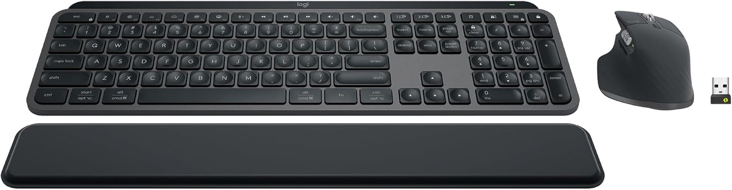 Logitech MX Keys S Combo - Performance Wireless Keyboard and Mouse with Palm Rest, Customizable Illumination, Fast Scrolling, Bluetooth, USB C, for Windows, Linux, Chrome, Mac