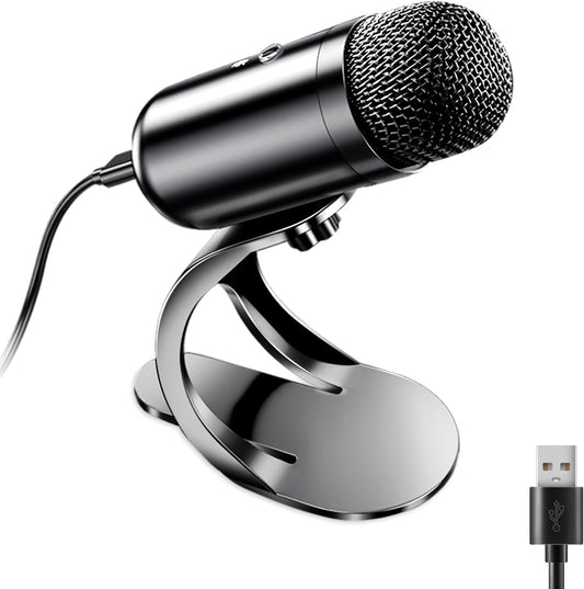 LIANGSTAR USB Computer Microphone, Podcast Mic Desktop with Mute Button for Recording Streaming, Omnidirectional Condenser, Plug&Play Stand with Volume Control for PC, Laptop, Mac, YouTube