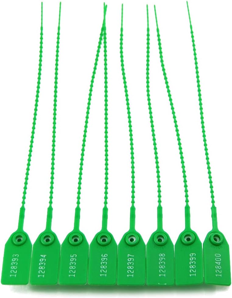Leadseals(R) 100 Green Plastic Tamper Seals, Zip Ties for Fire Extinguishers Pull Tite Security Tags Numbered Disposable Self-Locking Tie 250mm Length