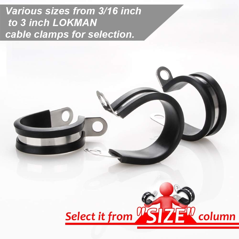 LOKMAN 20 Pack 2 Inches Stainless Steel Cable Clamp, Rubber Cushioned Insulated Clamp, Metal Tube Holder for Tube, Pipe or Wire Cord Installation