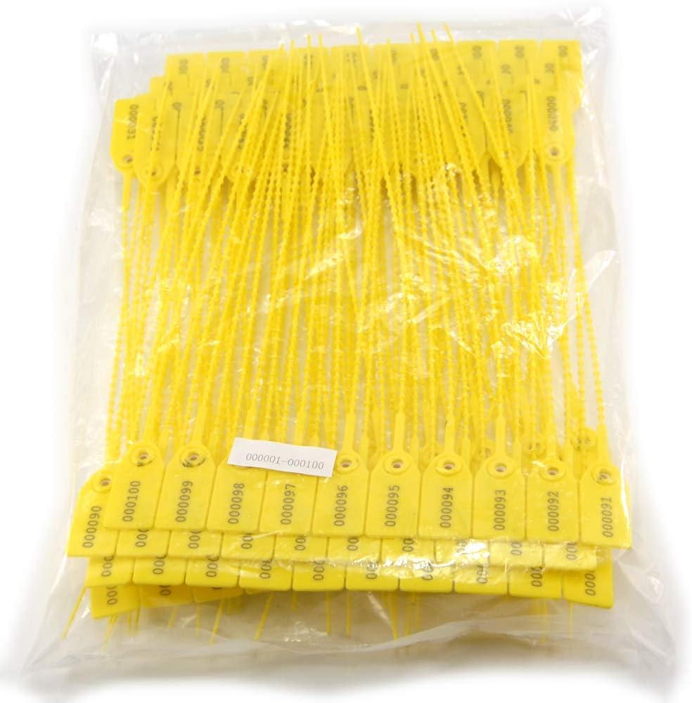 Leadseals(R) 1000 Plastic Tamper Seals, Zip Ties for Fire Extinguishers Pull Tite Security Tags Numbered Disposable Self-Locking Tie 250mm Length (Yellow)