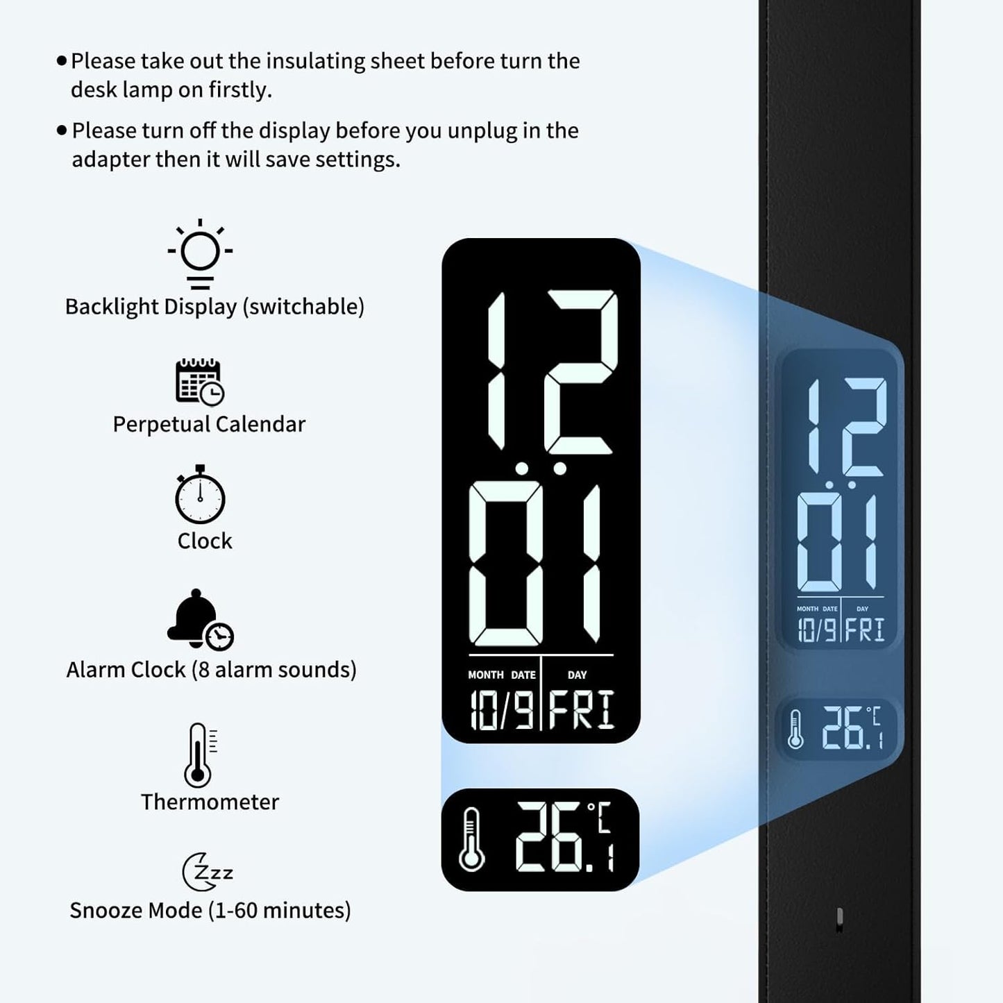 LED Desk Lamp with Charger, USB Charging Port, Dual Swing Arm Desk Light with 5 Brightness, 3 Colors, Table Lamp with Clock, Alarm, Date, Temperature, Desk Lamp for Home Office Study (Black)