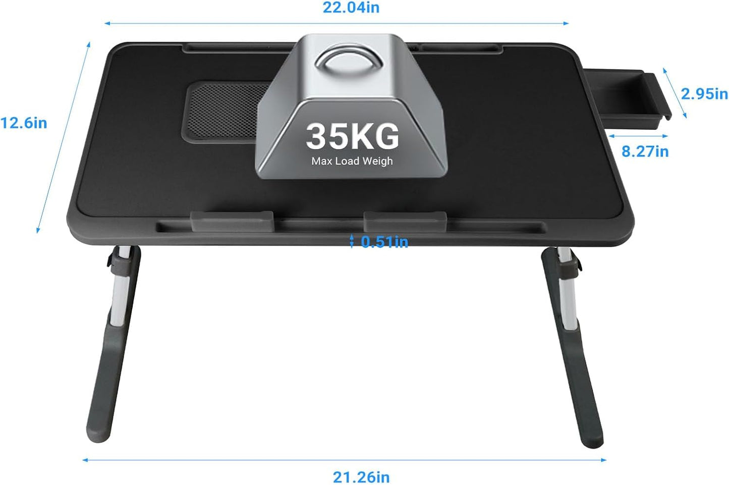 Laptop Lap Desk with Cooling Fan - Adjustable with Light, USB, Storage Drawer - Folding Bed Desk,22.04"*12.59",Black