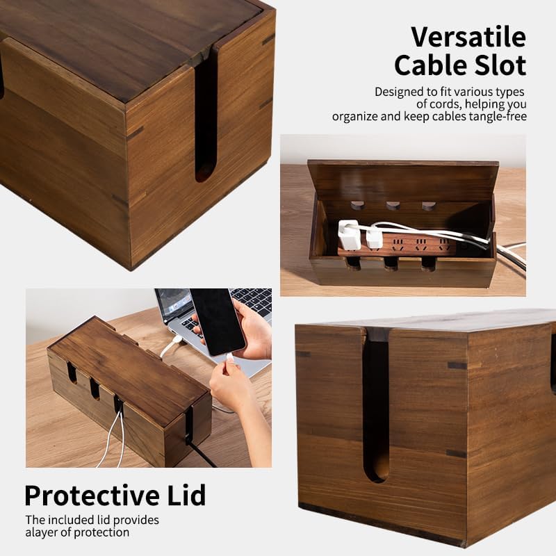 Large Cable Management Box, Wooden Cord Hider Desk Organizer, Power Strip and Cord Hider Box, Surge Protector Floor Cable Organizer, for Desktop Home Office Kitchen