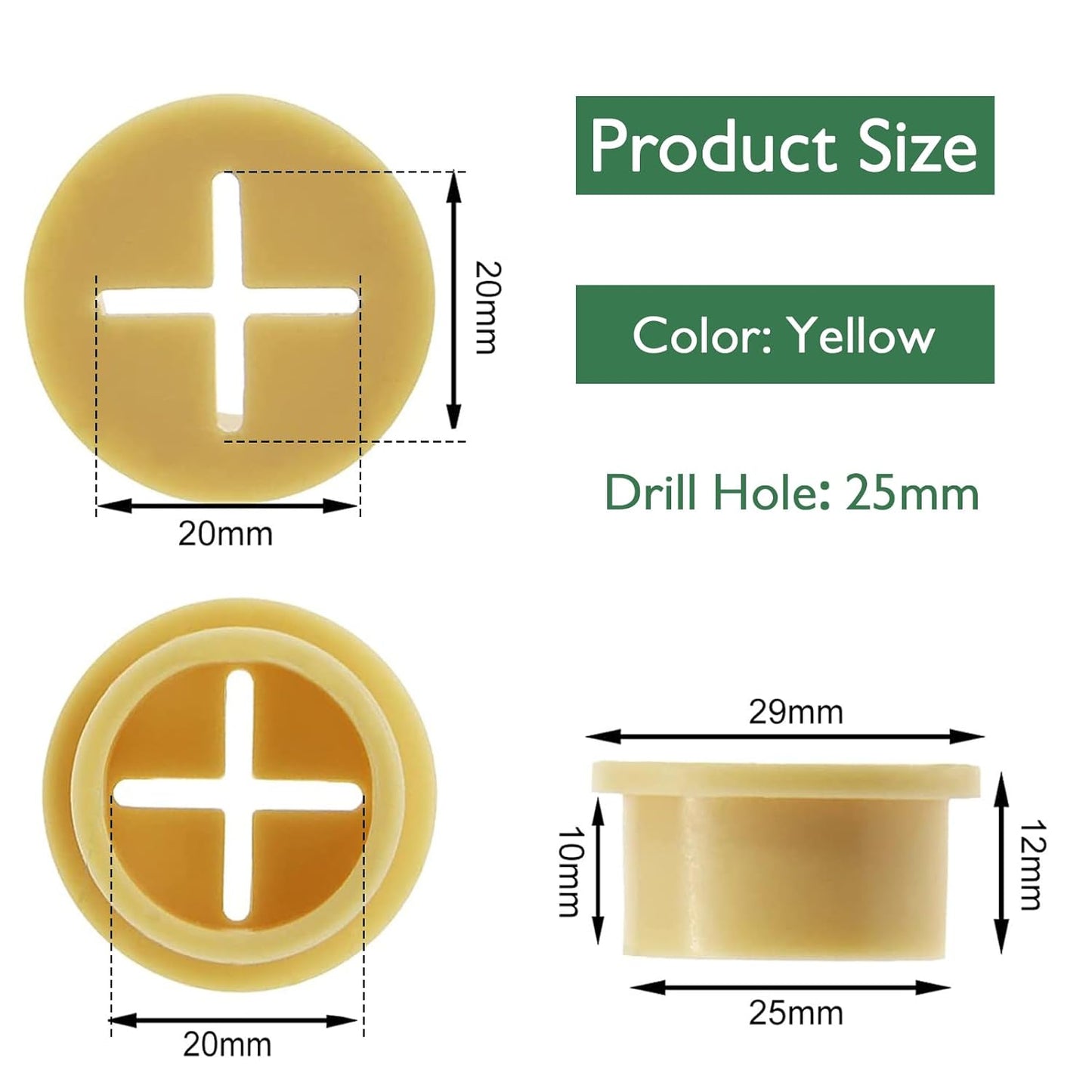 10Pcs Desk Grommet, 1" (25mm) Yellow Silicone Cord Hole Cover, Flexible Rubber Wire Grommets, Wall Grommets for Cables Management, Table, Countertop, Cabinets and Furnitures Wire Organizer