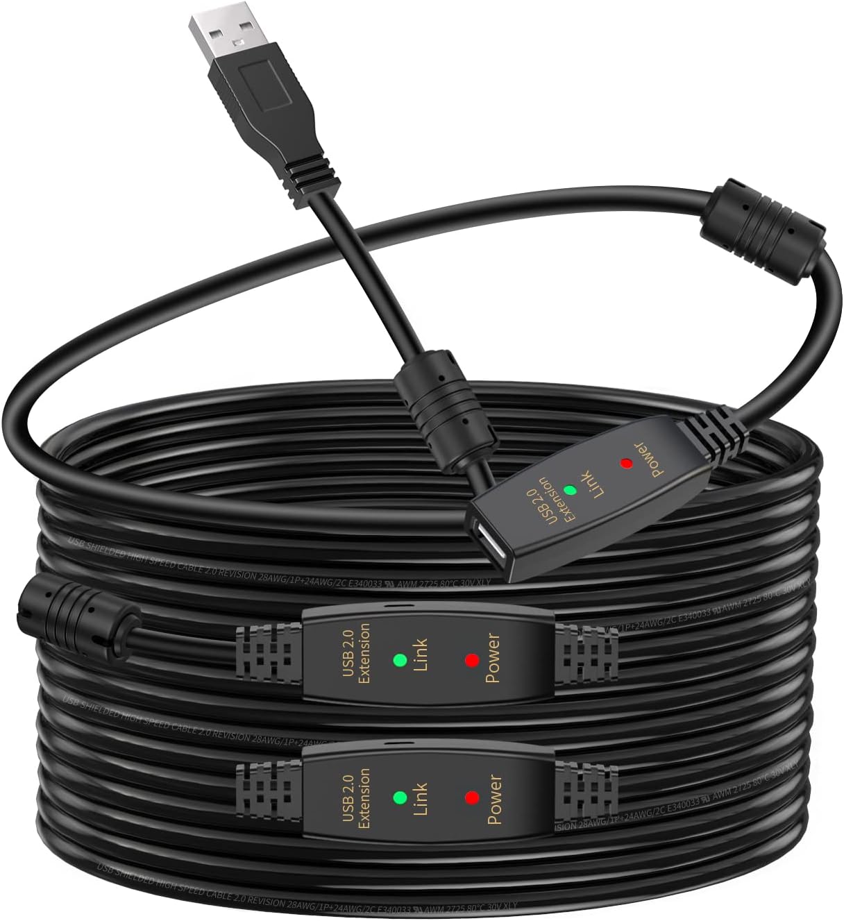 LDKCOK 100FT Active USB Extension Cable 2.0 Male to Female with A Extension chipset Signal Booster - Active Extension/Repeate