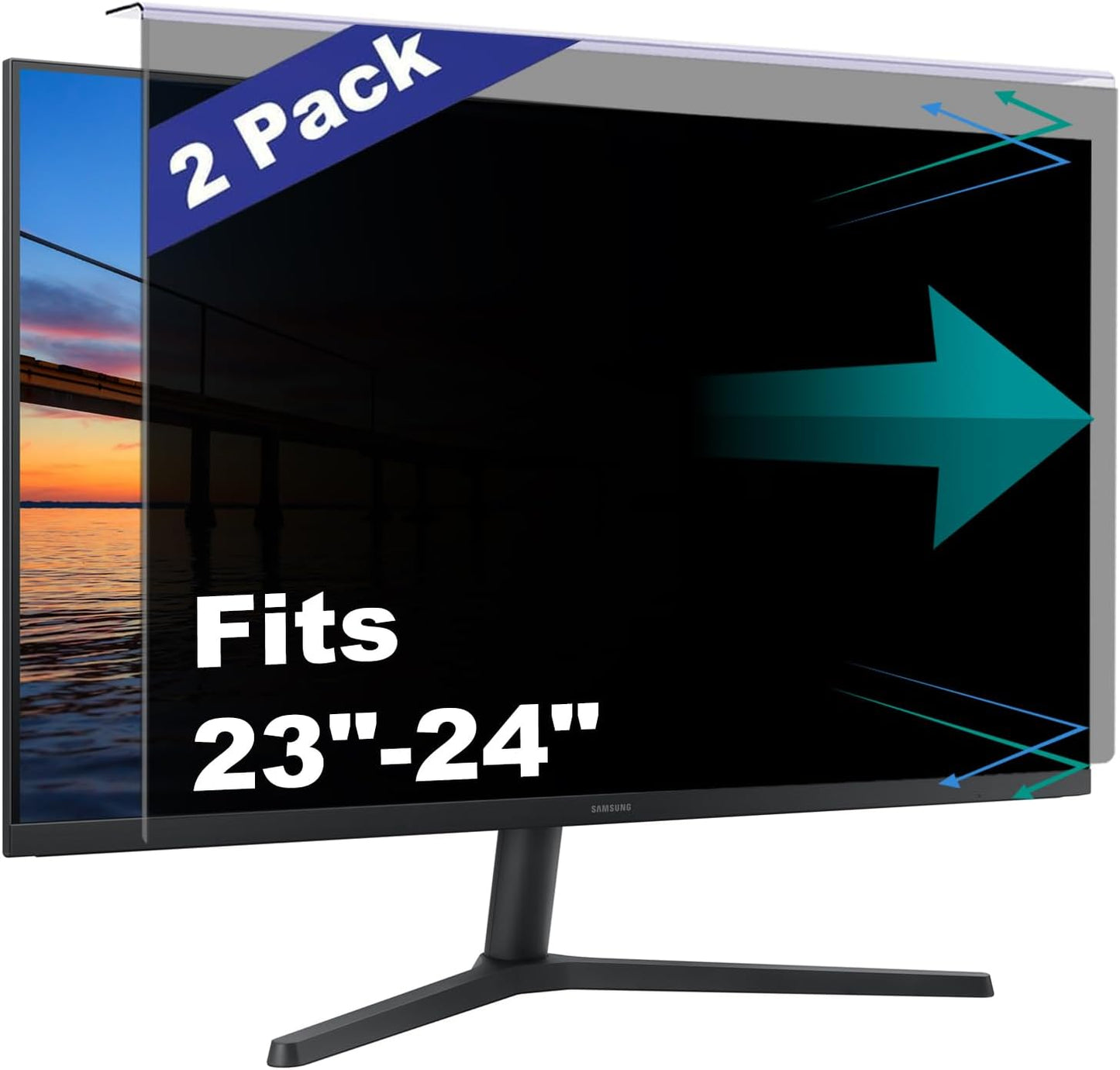 2 Pack Computer Privacy Screen Shield Compatible for 23.6/23.8/24 Inch 16:9 Widescreen Desktop Monitor - Anti Glare & Blue Light Filter - Hanging Design for Easy On/Off