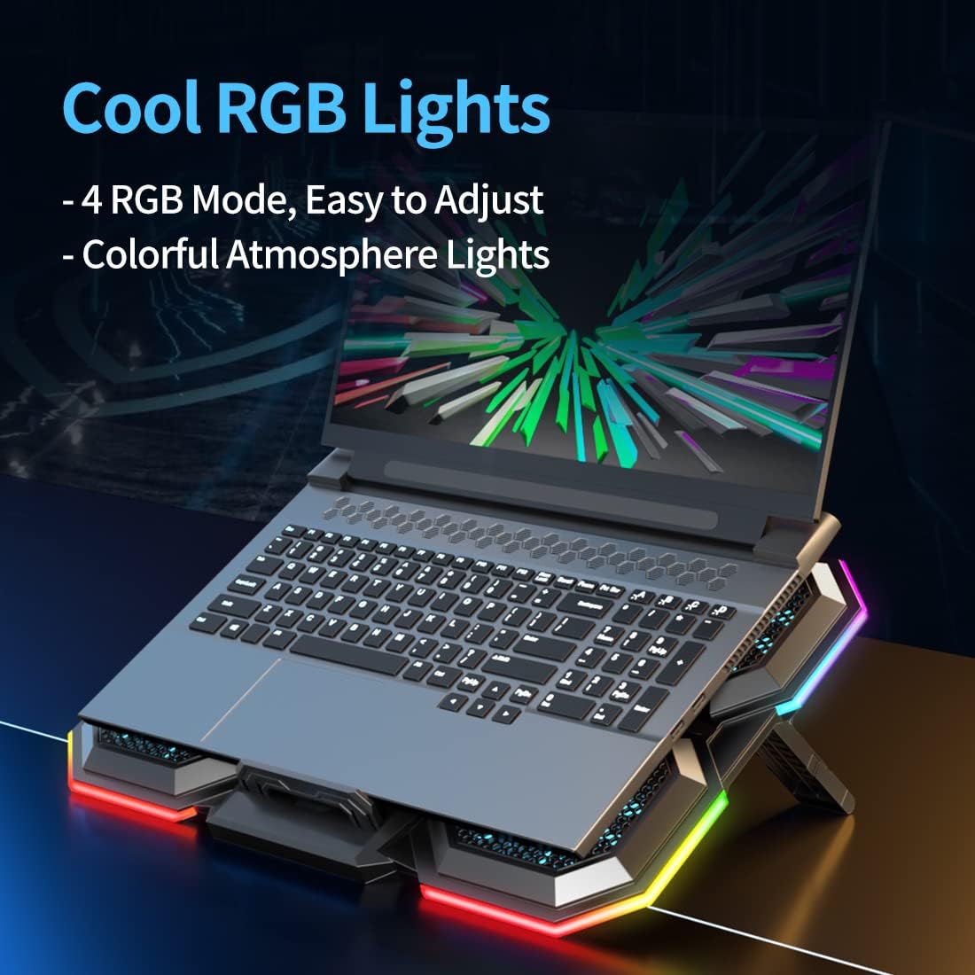 LIANGSTAR Laptop Cooling Pad Gaming Laptop Cooler, Laptop Fan Cooling Stand with 6 Quiet Fans for 15.6-17.3 Inch, 7 Height Adjust, RGB LED Light 4 Modes, Switch Control Fan Speed, 2 USB Port, 2023 New