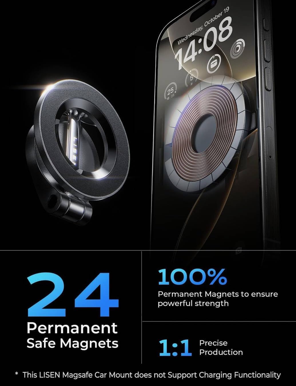 LISEN for Magsafe Car Mount, Ultra Magnetic Phone Holder for Car Dashboard, 17X Stability Car Accessories for iPhone 16 Pro Max,Gifts for Men Women Him Her, Fit for iPhone16 Pro/Pro Max 15 14 13 12