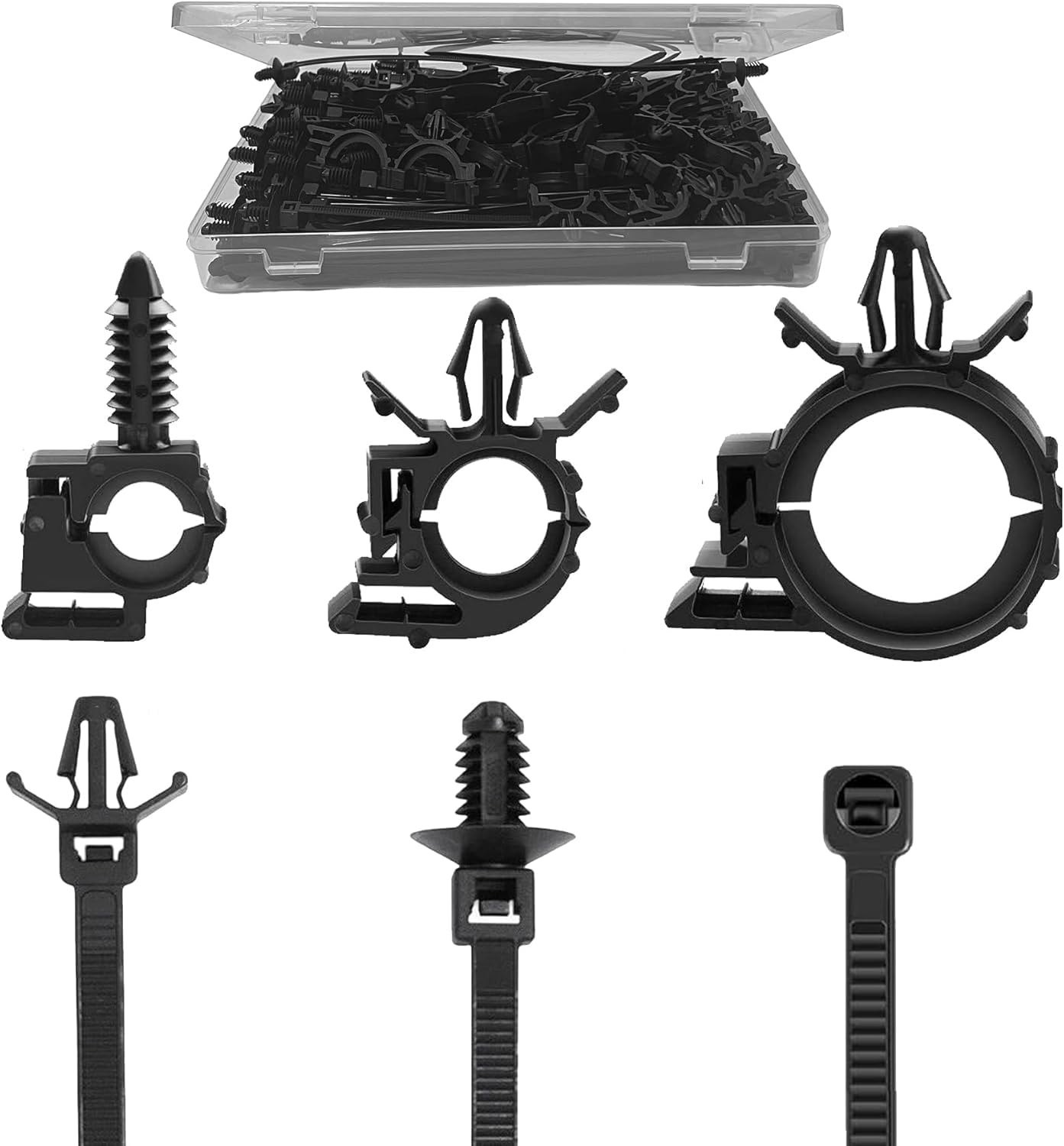 110Pcs Nylon Universal Cable Tie Buckle, Wire Loom Clips for Car Push Mount Zip Ties Assorted Sizes 6+8 Inch, Zip Tie Mount Automotive Fuel Line Wire Holder for Car Zip Tie Automotive Wiring Clip