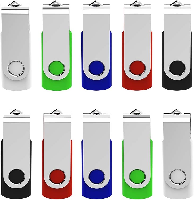 16GB Flash Drive 10 Pack USB Flash Drive 16 gb KEXIN Thumb Drive Memory Stick Zip Drive USB 2.0, 5 Colors (Black, Blue, Green, White, Red)