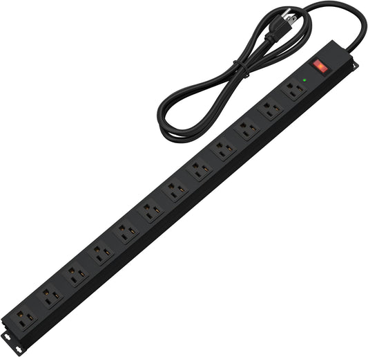 12 Outlet Long Power Strip Surge Protector with 2100 Joules, 6FT Power Cord, Wide Spaced Outlet Power Bar, Overload Protection Switch, Industrial Heavy Duty for Work Bench, Shop, Garage (Black)…