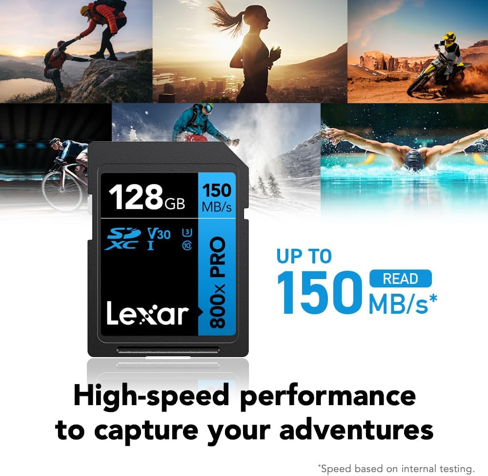 Lexar 128GB (2-Pack) High-Performance 800x PRO SD Card, UHS-I, C10, U3, V30, 4K, Up to 150MB/s Read SDXC Memory Card, for Point-and-Shoot & Mid-Range DSLR Cameras, HD Camcorders (LSD0800P128G-B2NNU)