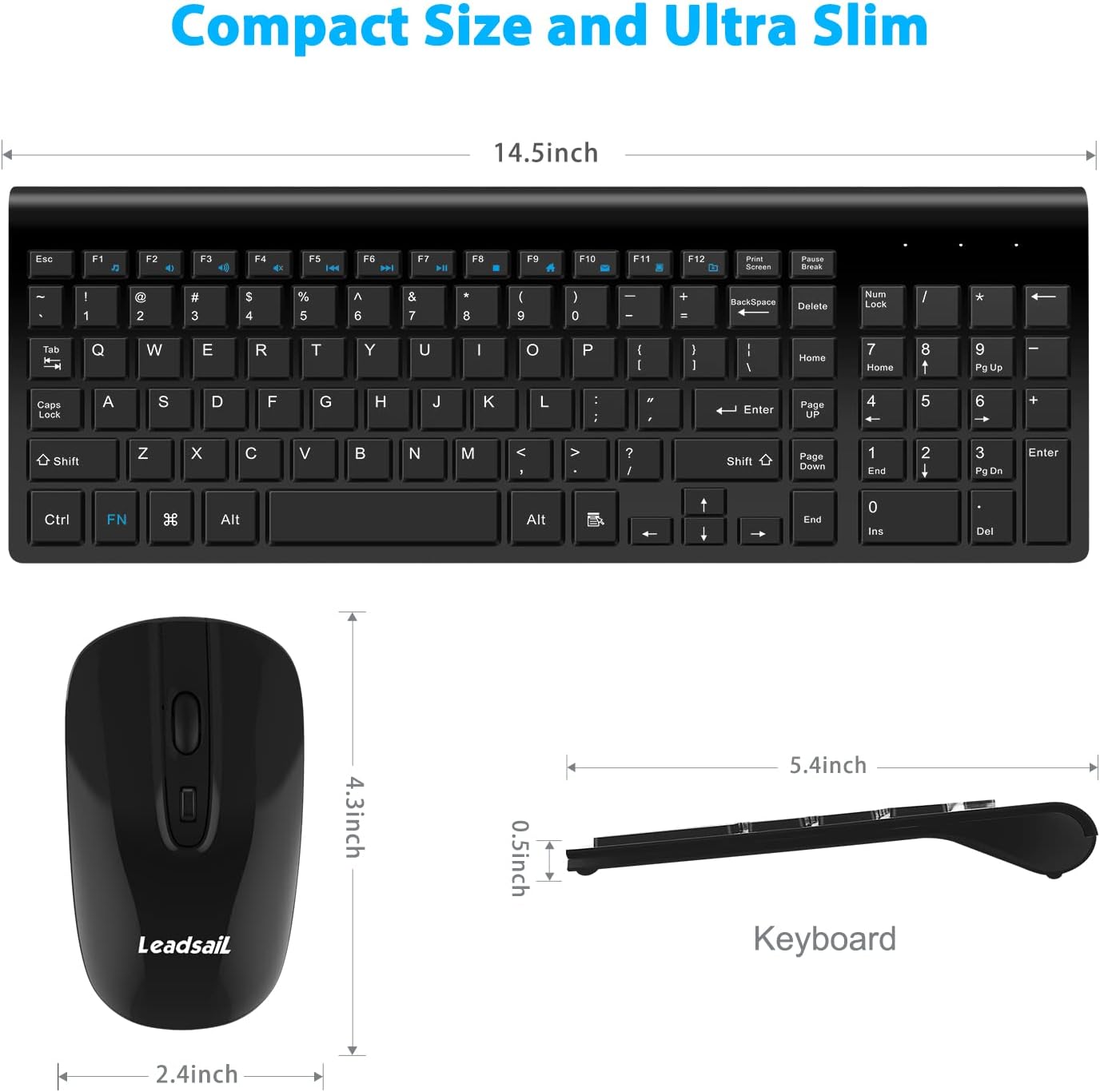 LeadsaiL Wireless Keyboard and Mouse Combo, Wireless USB Mouse and Computer Keyboard Set, Compact and Silent for Windows Laptop, Desktop, PC
