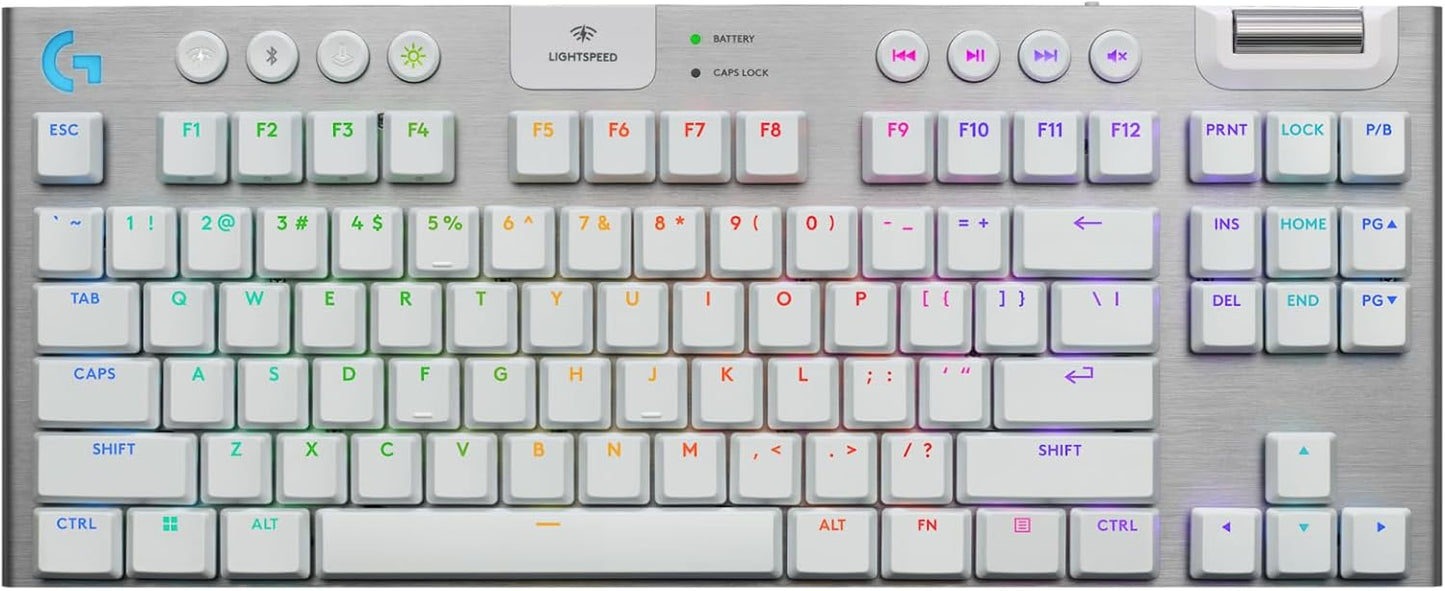 Logitech G915 X Lightspeed TKL Wireless Mechanical Gaming Keyboard, Double-Shot PBT Keycaps, Fully Programmable Keys, RGB Backlit Mac/PC Gaming Keyboards, Aluminum Finish, GL Tactile Switches, White