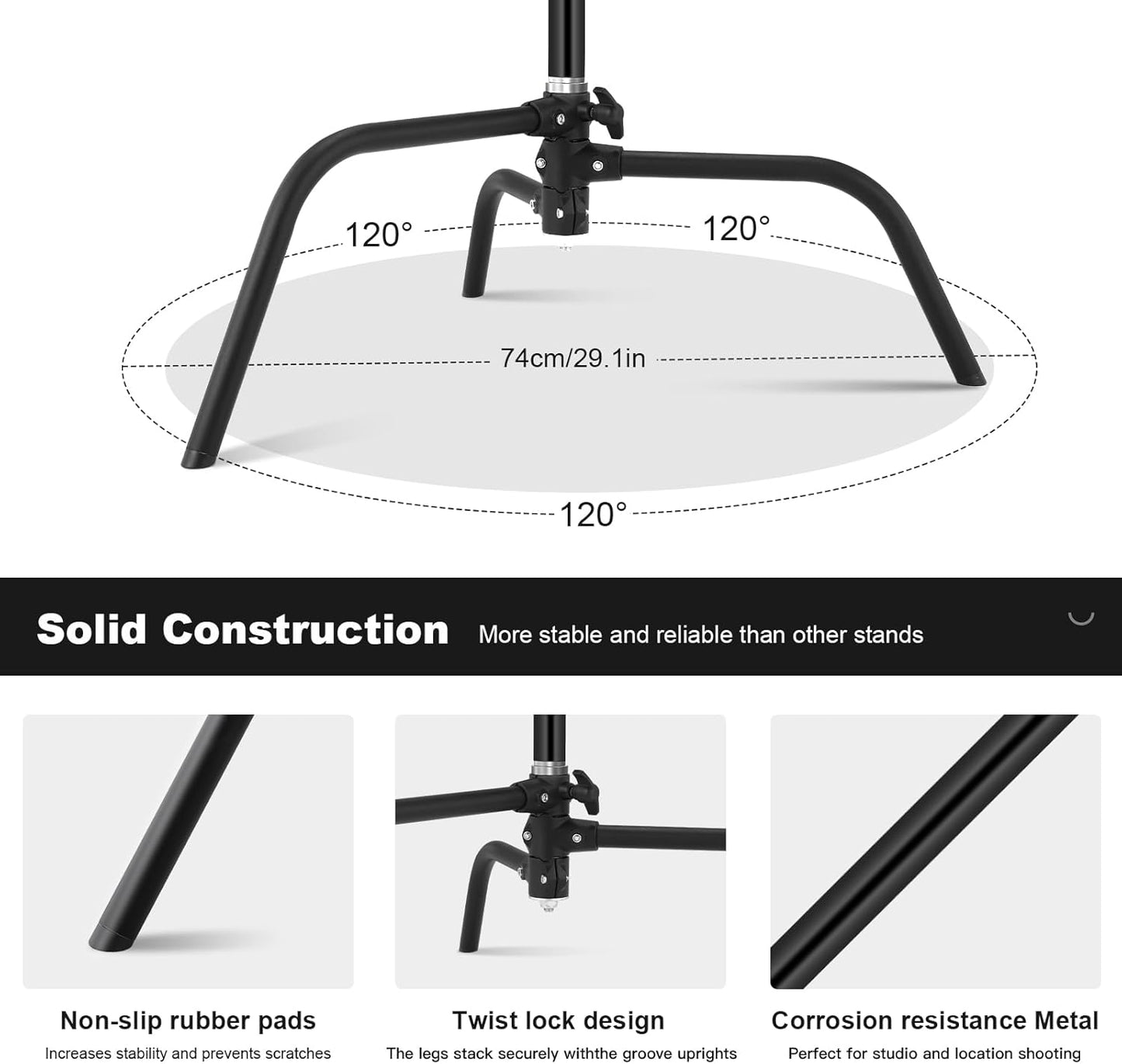 10.8ft/330cm Heavy Duty C Stand Stainless Steel Light Stand with Holding Arm 4.2ft/128cm Carry Bag 44LB/20KG Adjustable Stable for Photography Studio Video Monolight Softbox Shooting