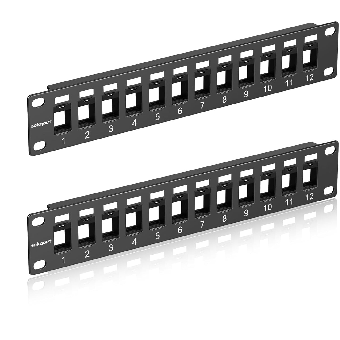 12 Port Mini Blank Keystone Patch Panel with Snap-in Design (2 Pack), Cat6 Network Patch Panel 1U 10 inch, Rack Mount Ethernet Patch Panel (for Slim Keystone Only)