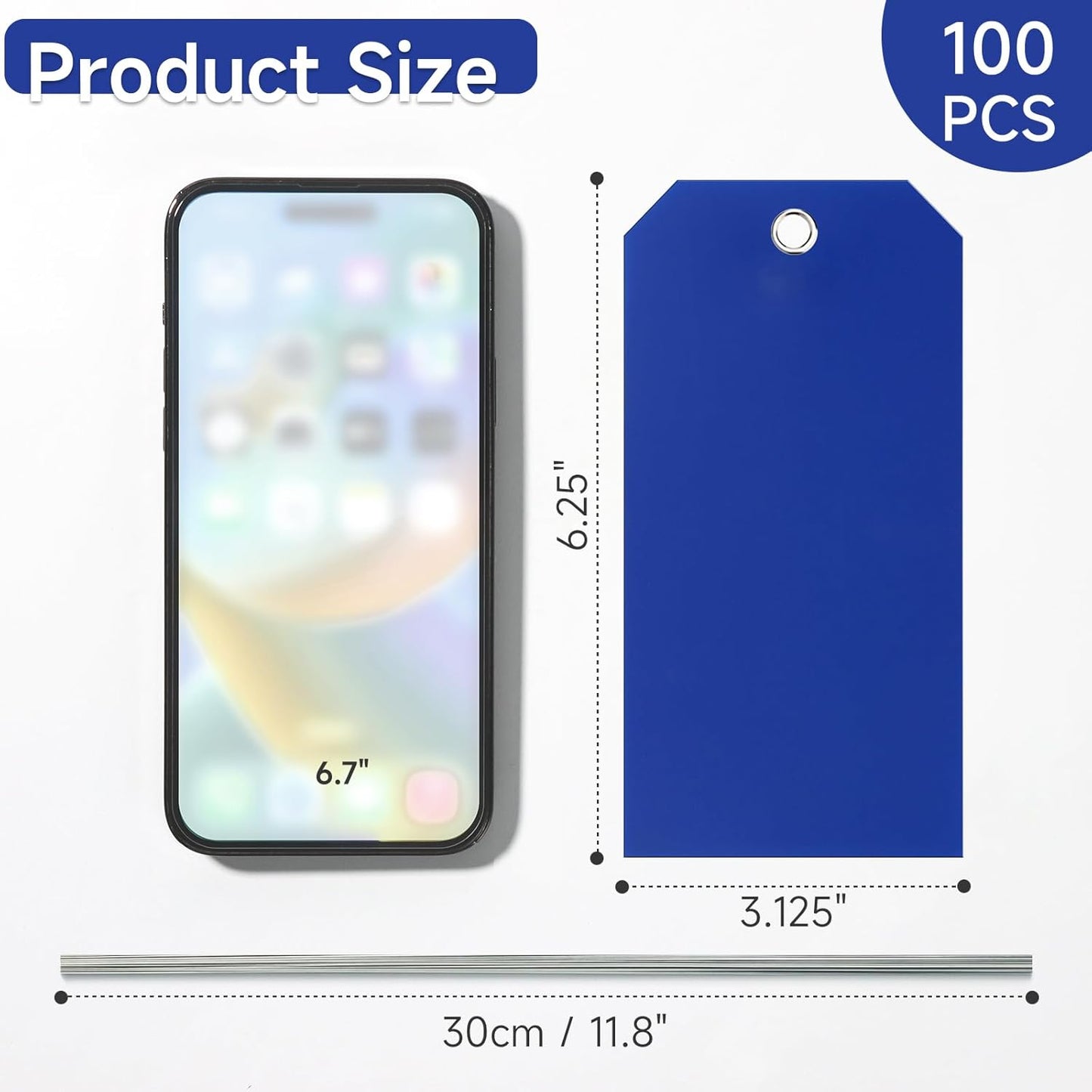 100 Pieces Plastic Shipping Tags with Wires Blank Labeling Tags Waterproof Hang Tags with Reinforcement Hole Durable Wire Tags Labels Stacking Tags for Equipment Parts (Dark Blue, 6 1/4" x 3 1/8")